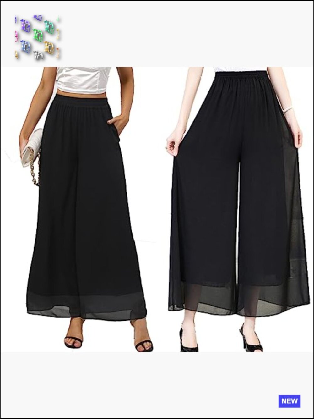 Wide Leg Palazzo Pants Elastic Waist Flowy Chiffon Trouser Loose Beach Summer - Picture 3 of 6